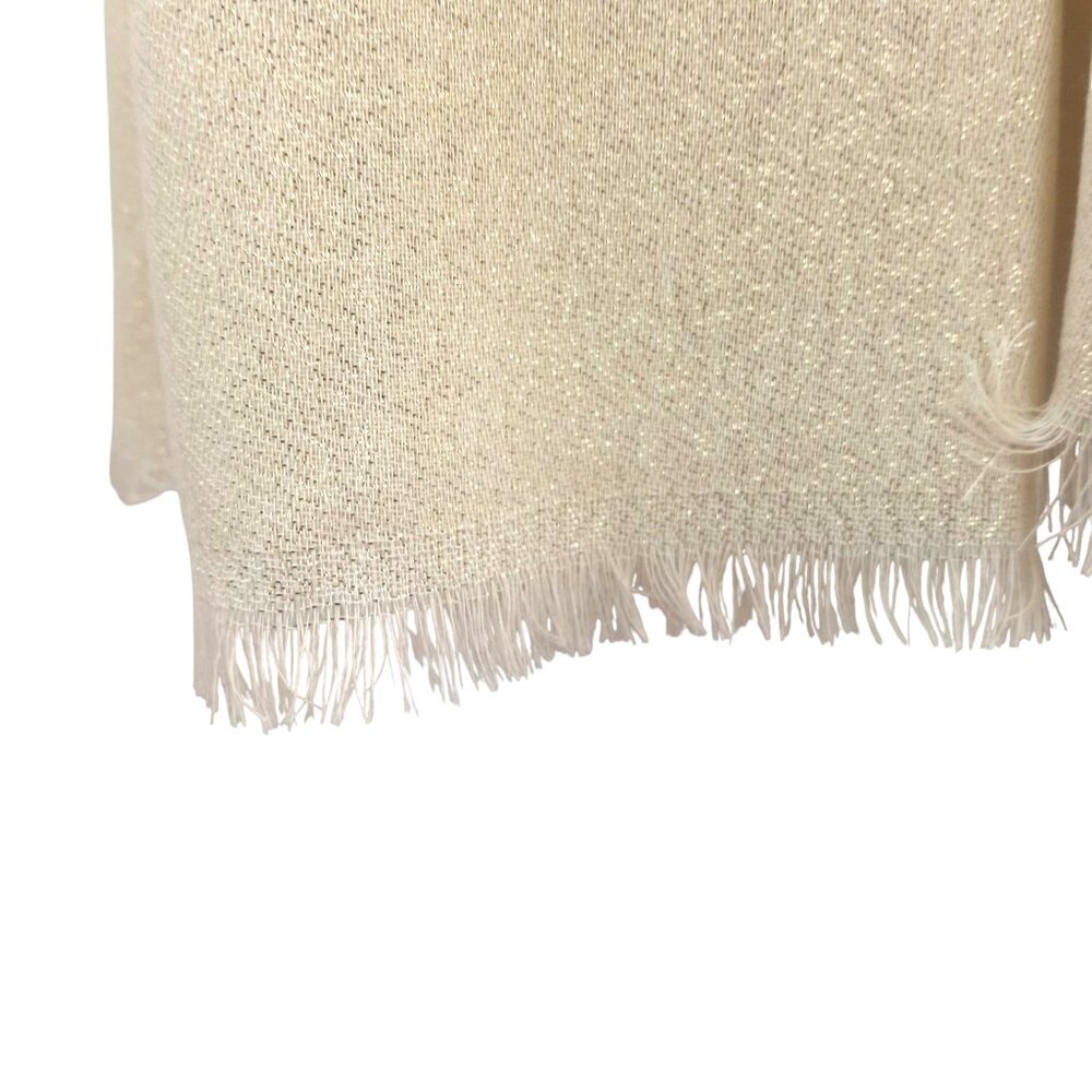 Calvin Klein Womens Lightweight Beige Tan Metallic Evening Wrap Scarf Fringed - Picture 2 of 7